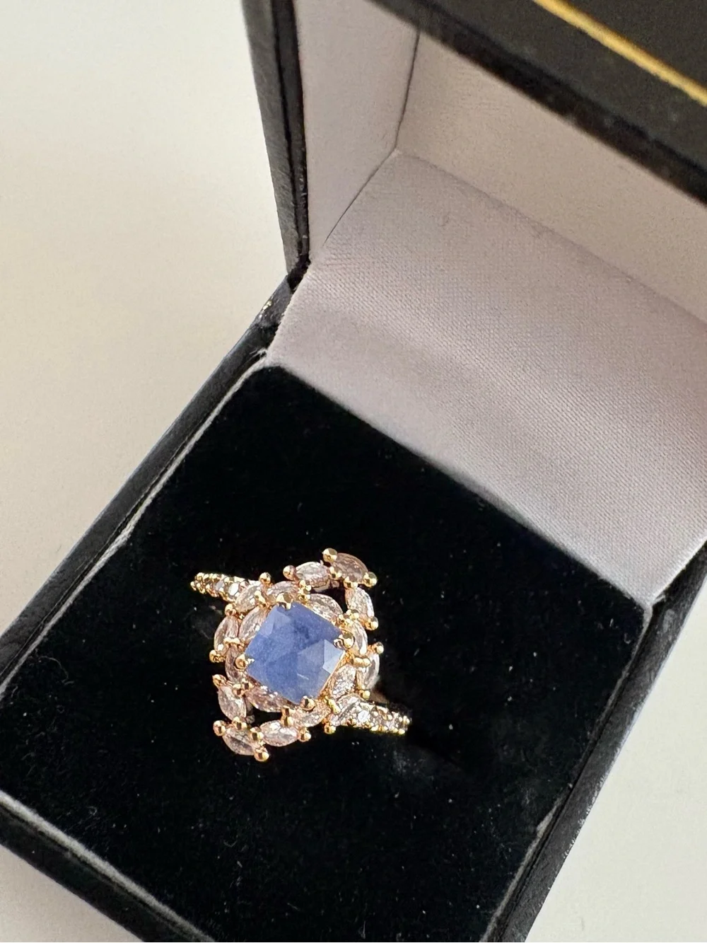 Bomb Party Perfectly Remembered Lullaby Ring RG53677 Cornflower Blue Quartz Gold